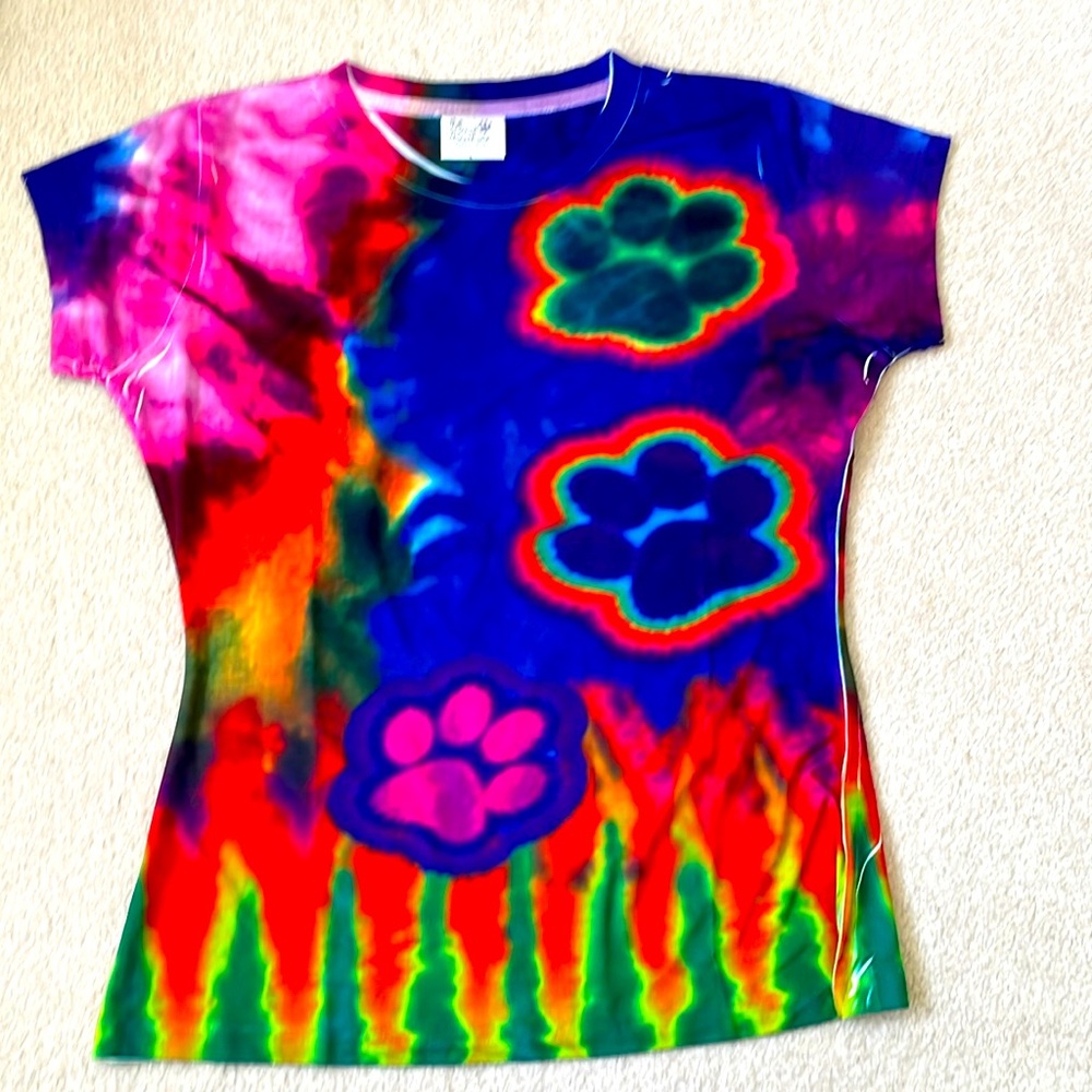 Tie Dye Dog Paw Print Women’s Shirt ~ The Animal Rescue ~ Large NWOT 🐾🐶